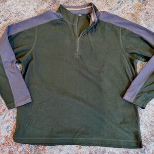 REI MEns Fleece Old School Green and Gray Quarter-Zip Pullover